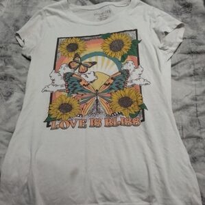Wonder Nation White Tee with Sunflower and Butterfly Graphic